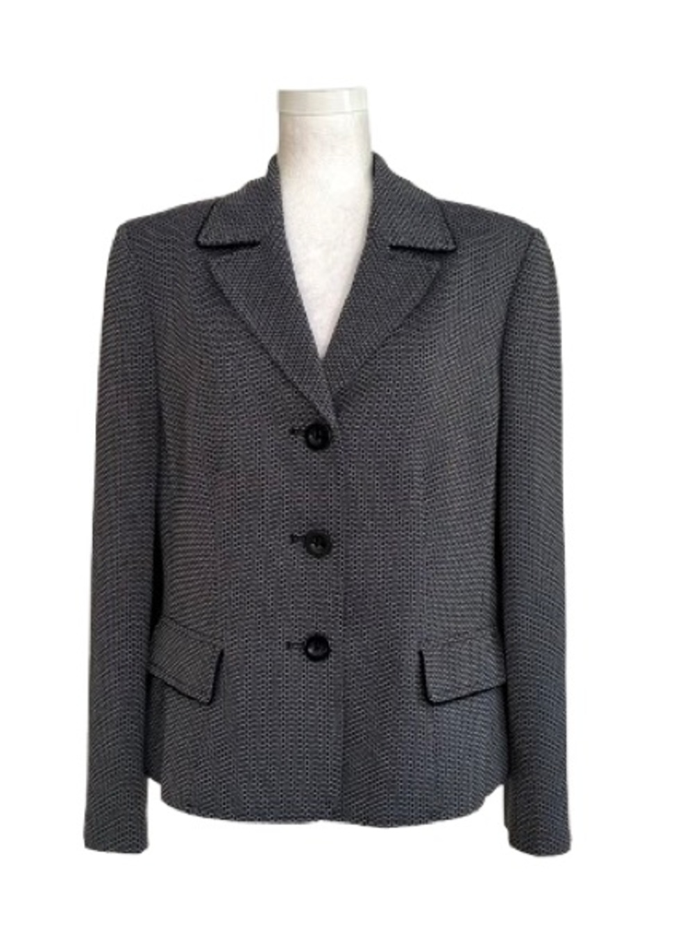 Suit Studio Navy Blue White Micro Print Textured Women's Blazer Jacket Size 16